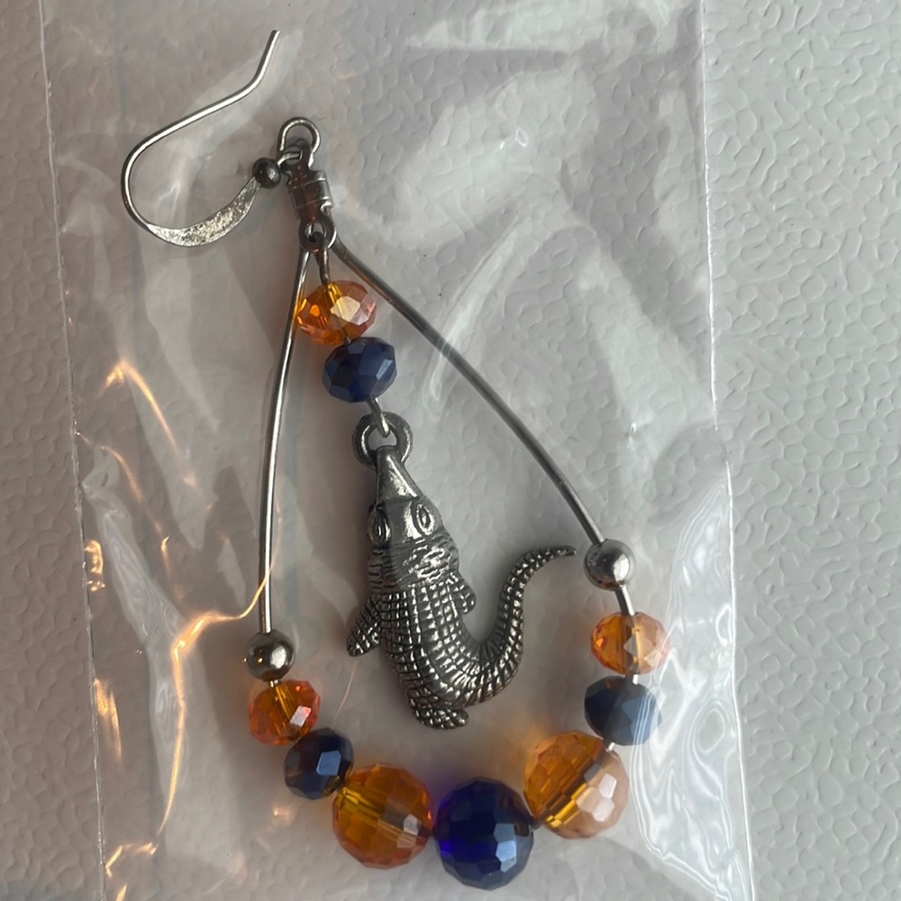 Gator earring UF university Florida alligator hoop silver purple orange pierced